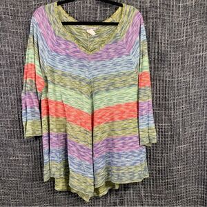 TWO-ONE-TWO Women's Lightweight V-Neck 3/4 Sleeve Multi-Color Tunic XL #903